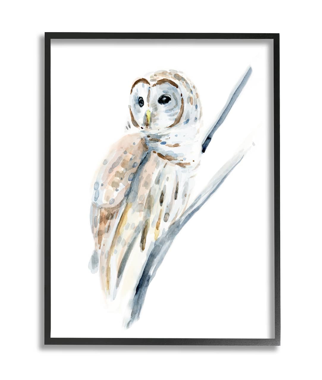 Stupell Industries Soft Arctic Owl Perched on Minimal Branch in Black Frame Wall Art